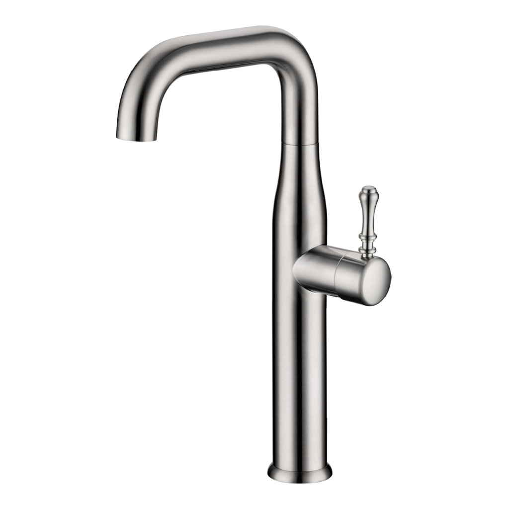 ענתיק פרו 90 מעלות ברז גבוה לכיור מונח בגימור ניקל מט