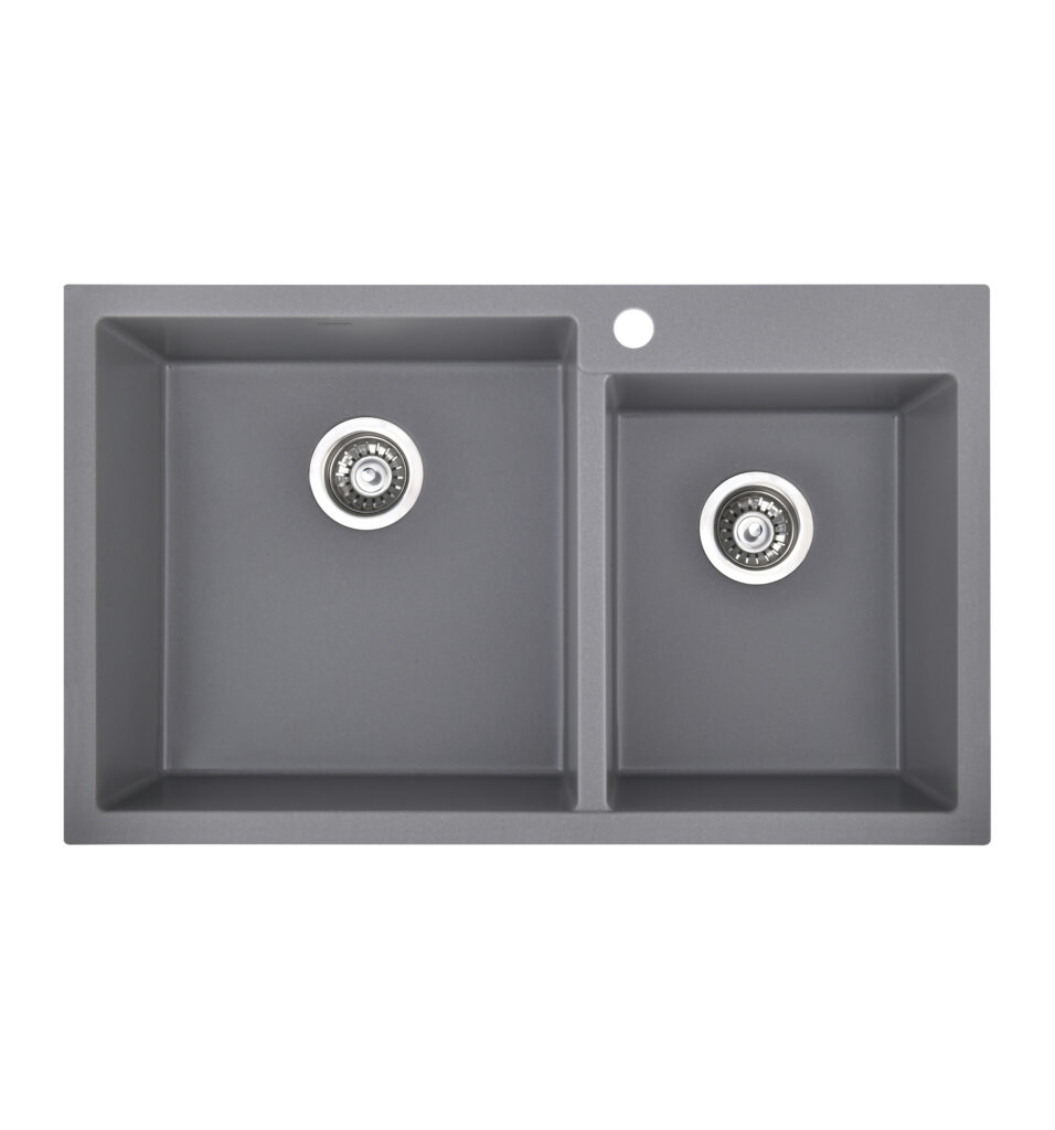 סולרו כיור מטבח עם תא שרות אפור | במידות: 820x500x210