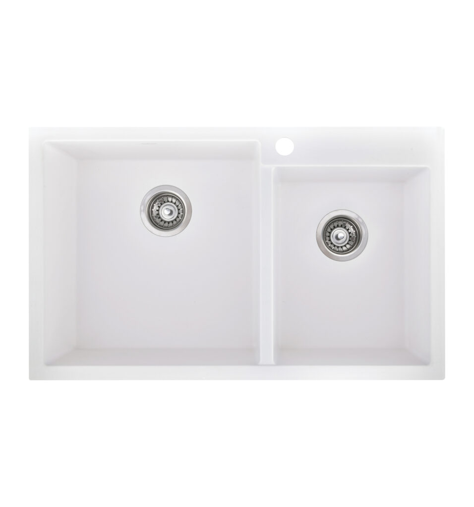 סולרו כיור מטבח עם תא שרות לבן | במידות: 820x500x210